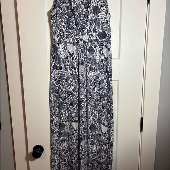 Charter Club Sleeveless Blue and White Maxi Dress With Fish/Floral Design - Picture 1 of 5